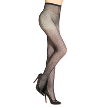 Funky glitter silver wire high waist elastic fishnet stockings sheer pantyhose women